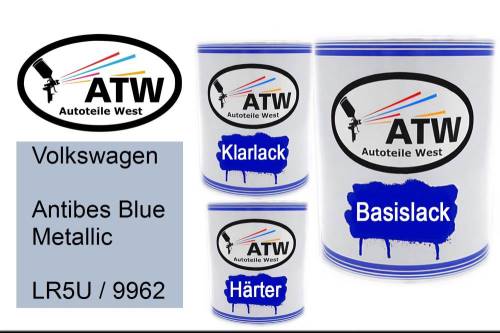 Volkswagen, Antibes Blue Metallic, LR5U / 9962: 1L Lackdose + 1L Klarlack + 500ml Härter - Set, von ATW Autoteile West.